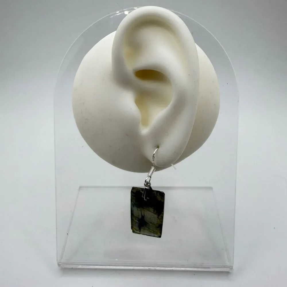 Like‎ New 25x14mm faceted Labradorite drop/dangle earrings w/ 925 hooks!